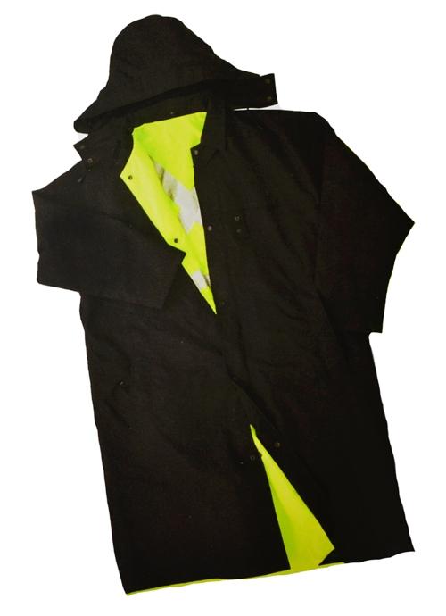 Reversible Safety Long Rain Coat Fluorescent Lime Yellow - OP806