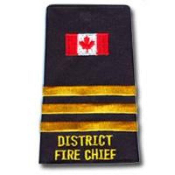 Canada Flag 3 Bar DISTRICT FIRE CHIEF Gold Slip-Ons