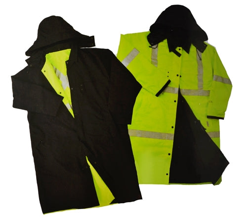 Reversible Safety Long Rain Coat Fluorescent Lime Yellow - OP806