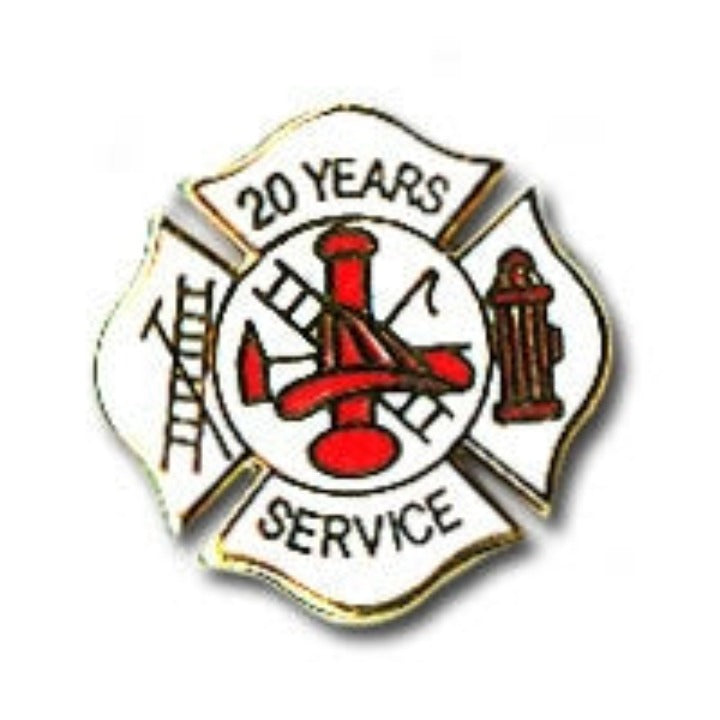 20 Yrs White Fire Service Pin - LF428G